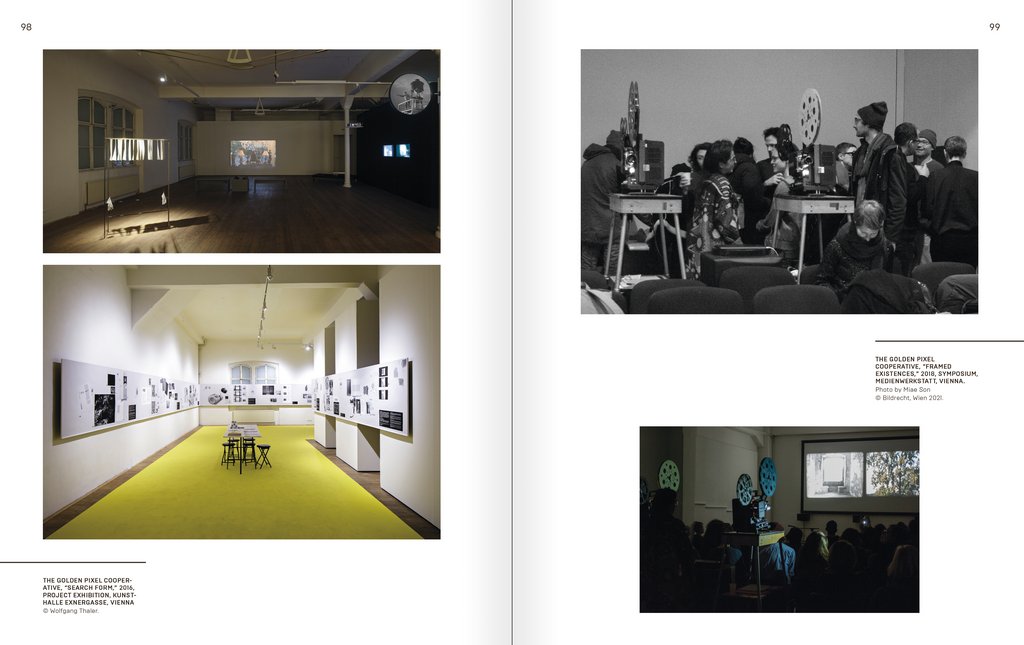The Golden Pixel Cooperative, “You’ll Never Work Alone: Collective Infrastructures in Moving Images”, Sample Book Pages @ Bildrecht, Vienna 2025.